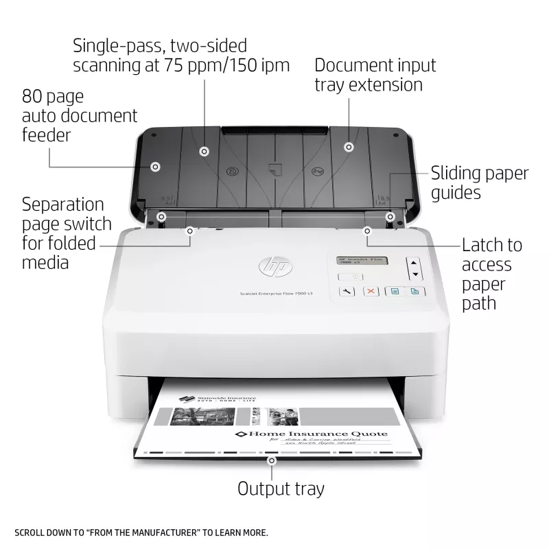 HP Scanjet Enterprise Flow 7000 s3 Skaner arkuszowy 600 x 600 DPI A4 Biały