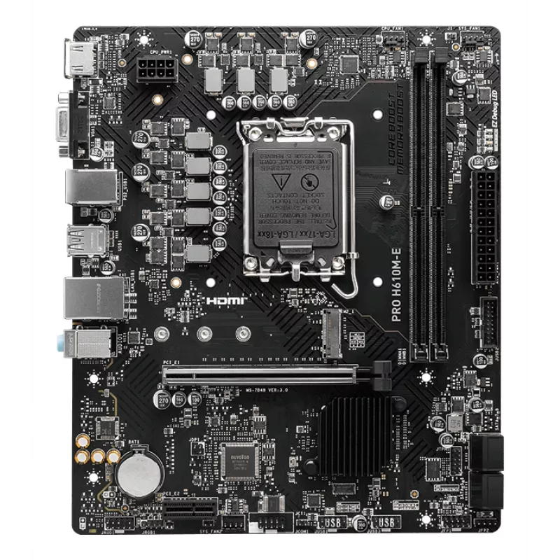 Płyta główna MSI PRO H610M-E — Intel H610, LGA 1700, micro ATX, DDR5, 2x DIMM, max 96 GB, 2.5Gb LAN, HDMI, 4x SATA III