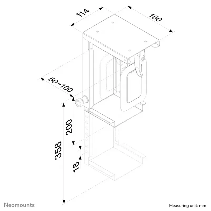 Neomounts CPU-D075BLACK Uchwyt do CPU - max 10 kg - uniwersalny, Uchwyt do CPU montowany do biurka, 10 kg, Czarny, Stal, Tajwan, 100 mm