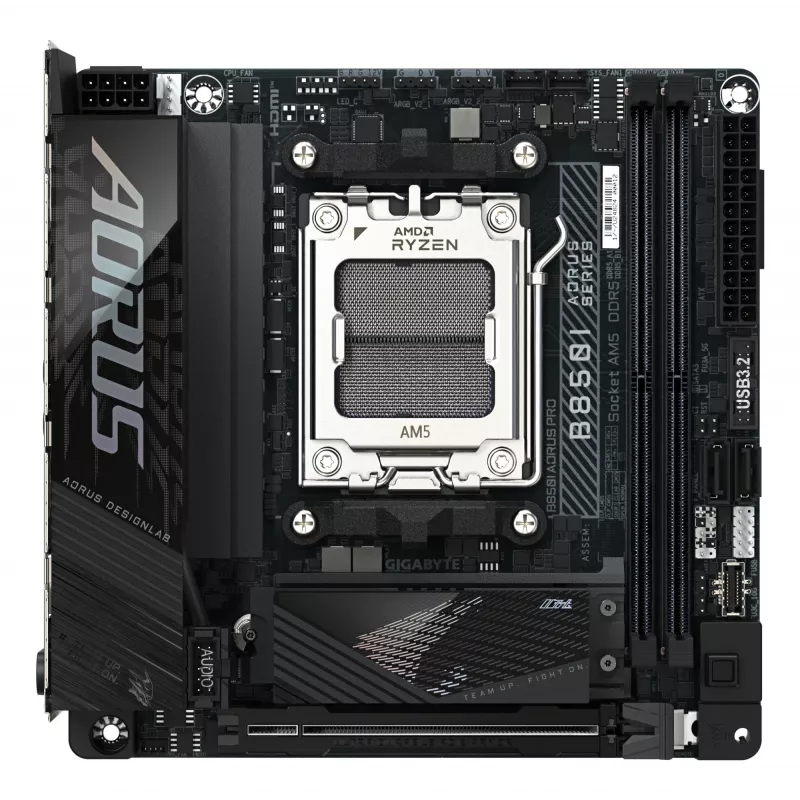 Płyta główna GIGABYTE B850I AORUS PRO - procesory AMD Ryzen 9000 Series, 8+2+1 faz cyfrowego VRM, do 8400MHz DDR5 (OC), 1xPCIe 5.0 + 1xPCIe 4.0 M.2, 2.5LAN, WIFI 7, USB 3.2 Gen 2