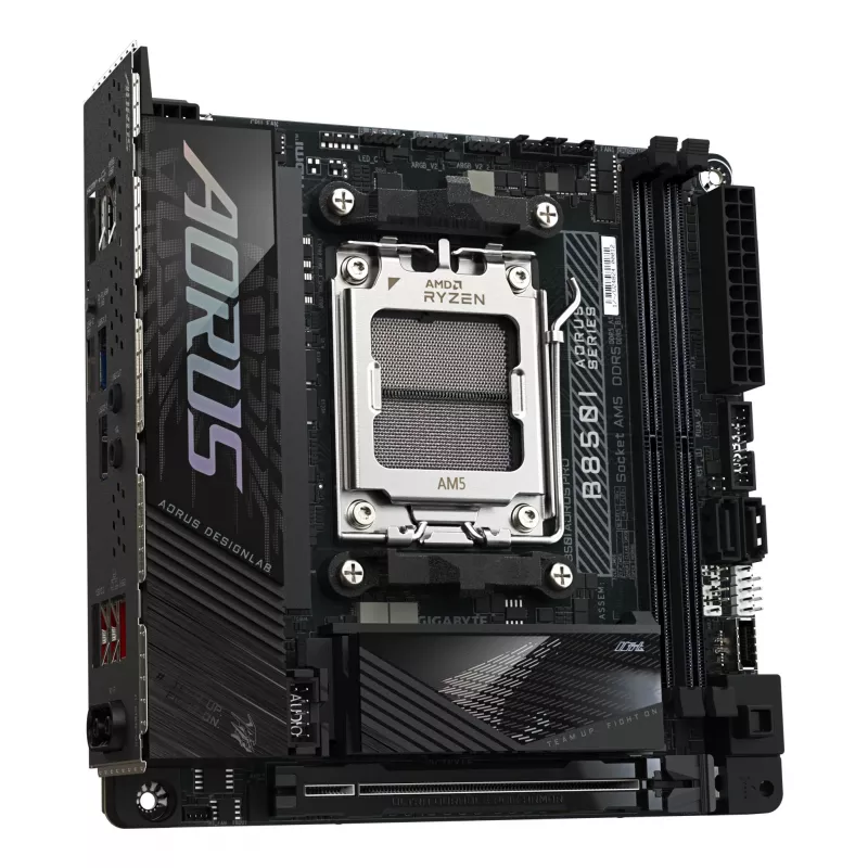 Płyta główna GIGABYTE B850I AORUS PRO - procesory AMD Ryzen 9000 Series, 8+2+1 faz cyfrowego VRM, do 8400MHz DDR5 (OC), 1xPCIe 5.0 + 1xPCIe 4.0 M.2, 2.5LAN, WIFI 7, USB 3.2 Gen 2