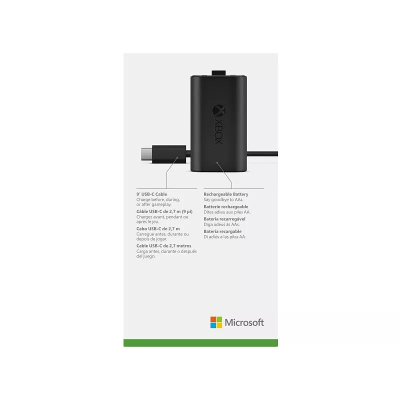 Zestaw ładujący Microsoft Xbox One Play & Charge Kit — akumulatorowy zestaw przewodowy z USB Type-C, czarny, wykończenie matowe