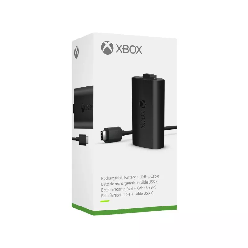 Zestaw ładujący Microsoft Xbox One Play & Charge Kit — akumulatorowy zestaw przewodowy z USB Type-C, czarny, wykończenie matowe