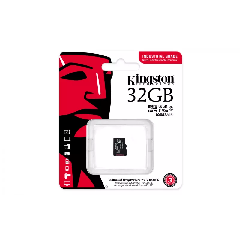 Kingston Technology 32GB microSDHC Industrial C10 A1 pSLC Card pojedyncze opakowanie w/o Adapter