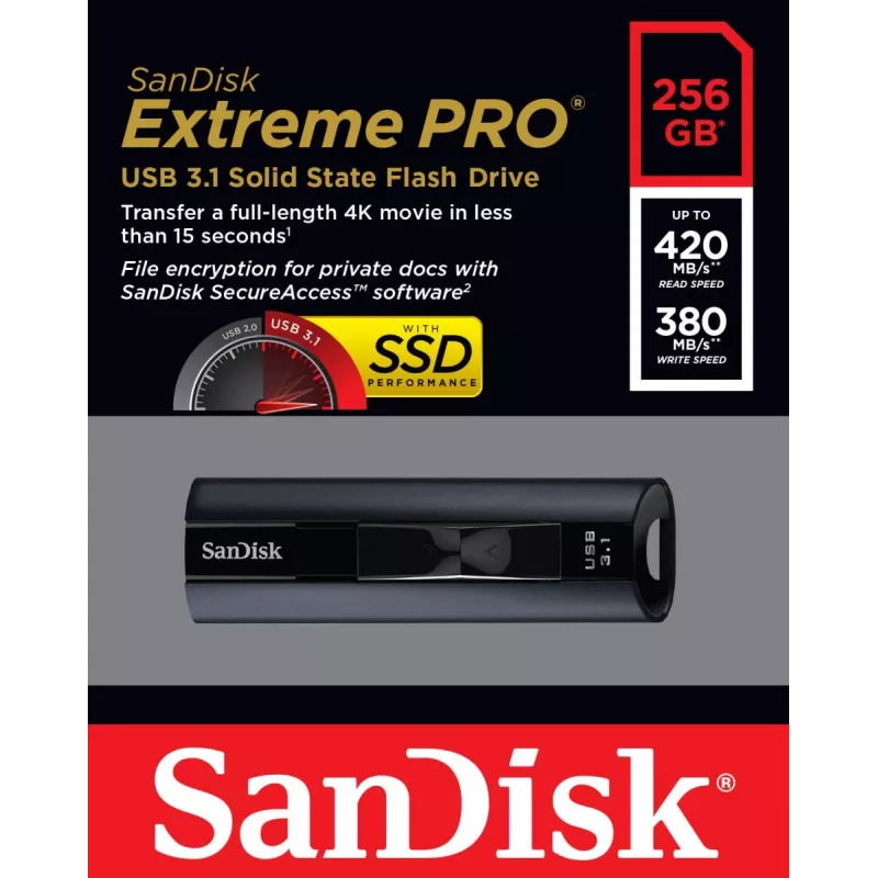WESTERN DIGITAL SanDisk Extreme PRO - 256 GB pamięć USB - USB 3.1 - odczyt 420 MB/s