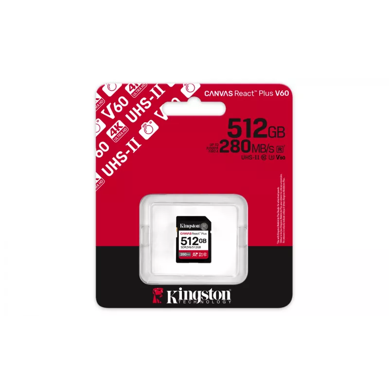 Kingston Technology 512GB Canvas React Plus SDXC UHS-II 280R/150W U3 V60 do Full HD/4K