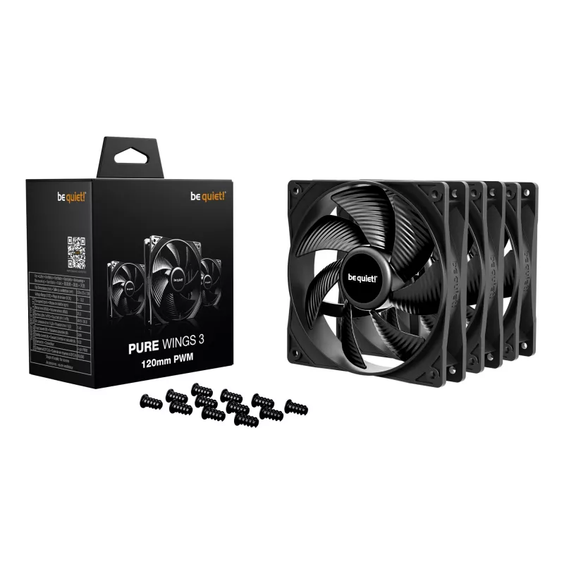 Wentylator do obudowy komputera be quiet! Pure Wings 3 120 mm PWM 1600 RPM 84,8 m³/h 1,45 mmH2O łożysko gwintowane czarny zestaw 3 szt.