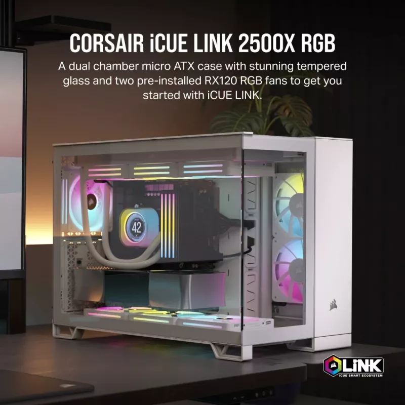 Obudowa PC CORSAIR - Icue Link 2500x RGB Micro ATX Dual Chamber biała