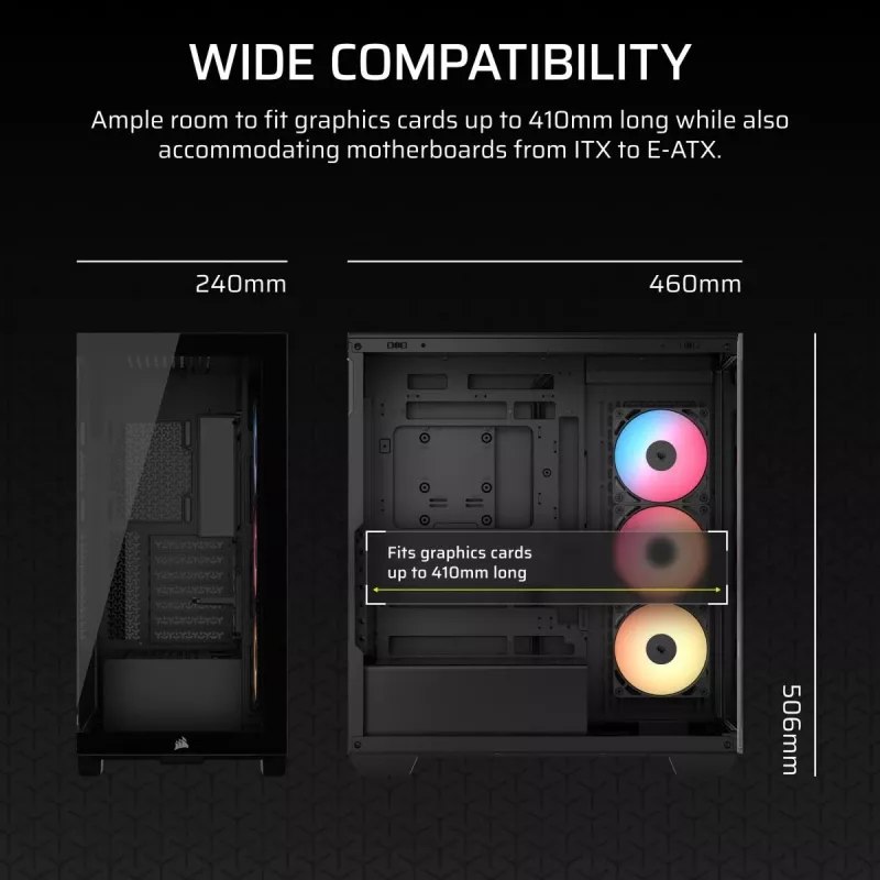 Obudowa PC Midi Tower CORSAIR 3500X RS-R ARGB — Czarna, hartowane szkło, obsługuje ATX/EATX/Micro-ITX, 3x120 mm przednie wentylatory