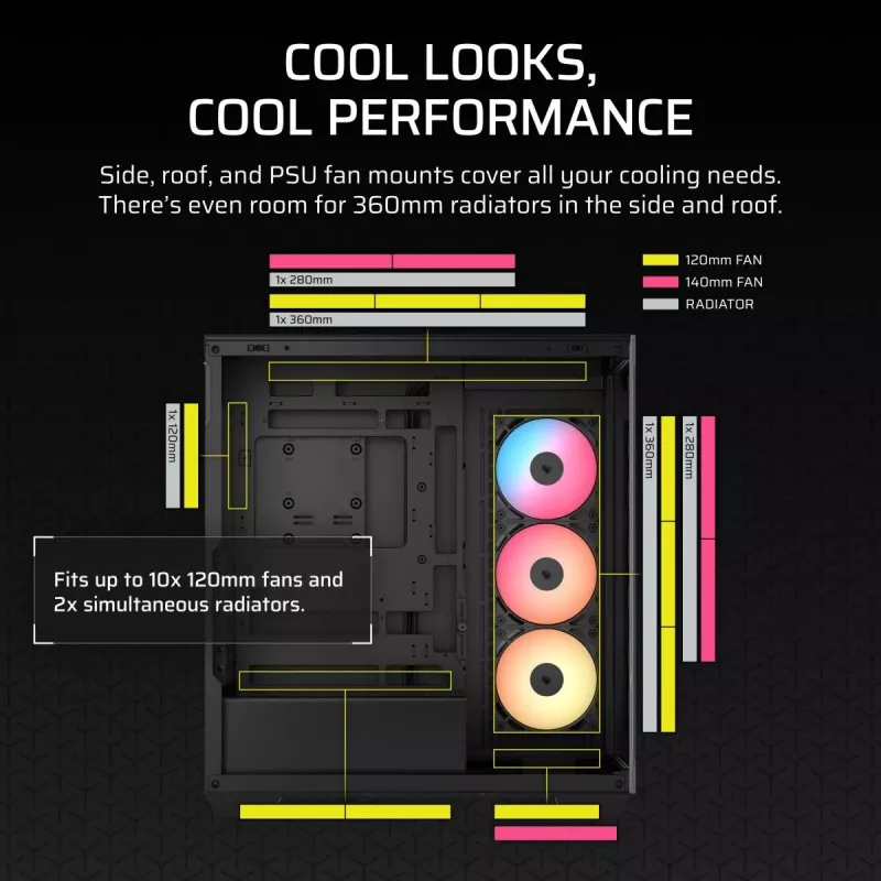 Obudowa PC Midi Tower CORSAIR 3500X RS-R ARGB — Czarna, hartowane szkło, obsługuje ATX/EATX/Micro-ITX, 3x120 mm przednie wentylatory