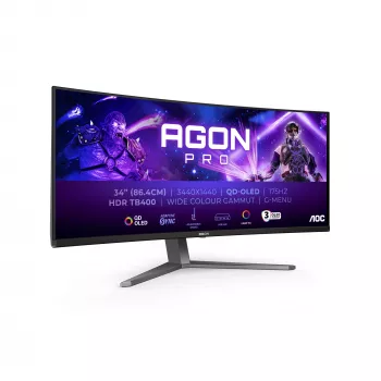 Monitor komputerowy AOC AGON PRO AG346UCD 86,4 cm (34 cale) 3440 x 1440 pikseli Wide Quad HD QD-OLED Czarny, Szary