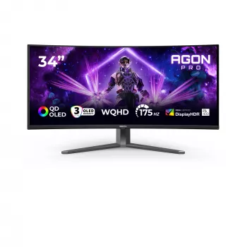 Monitor komputerowy AOC AGON PRO AG346UCD 86,4 cm (34 cale) 3440 x 1440 pikseli Wide Quad HD QD-OLED Czarny, Szary