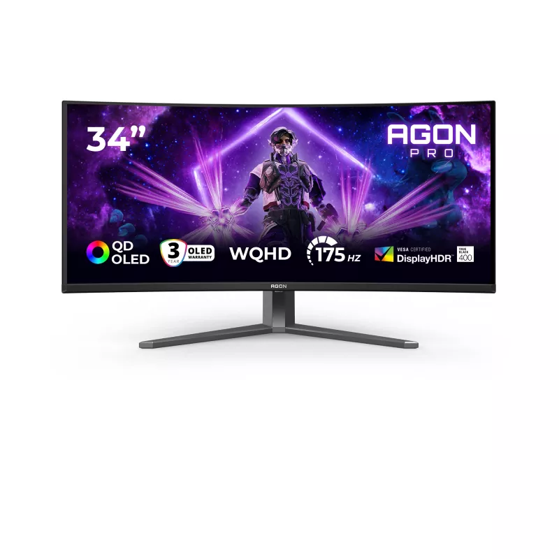 Monitor komputerowy AOC AGON PRO AG346UCD 86,4 cm (34 cale) 3440 x 1440 pikseli Wide Quad HD QD-OLED Czarny, Szary