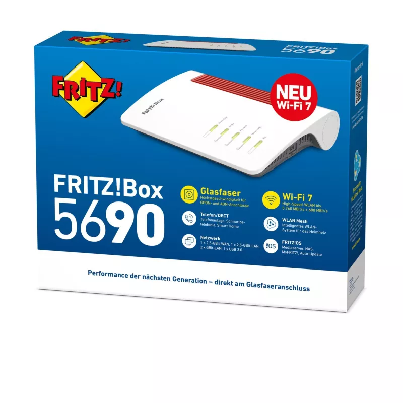 FRITZ!Box 5690 router bezprzewodowy 2.5 Gigabit Ethernet Dwuzakresowy (2.4 GHz / 5 GHz) Czerwony, Biały