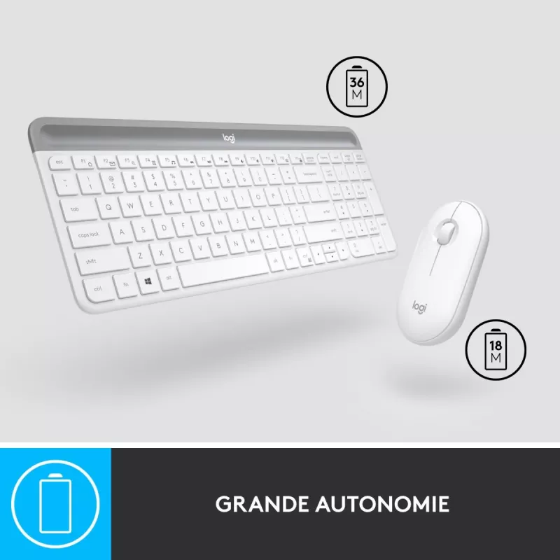 LOGITECH cienki klawiatura bezprzewodowa i zestaw myszy Mk470 - biała - AZERTY francuski