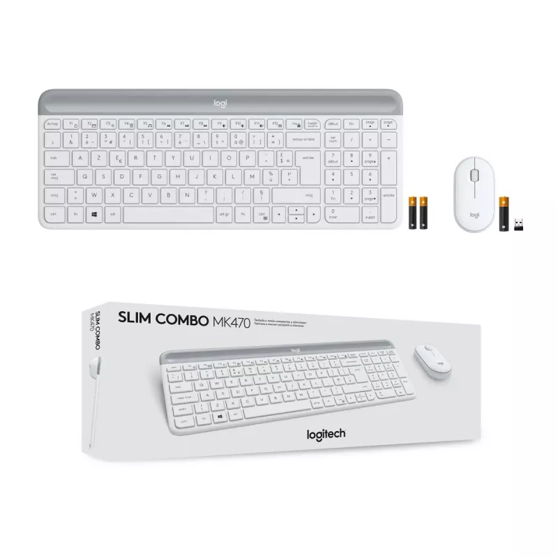 LOGITECH cienki klawiatura bezprzewodowa i zestaw myszy Mk470 - biała - AZERTY francuski