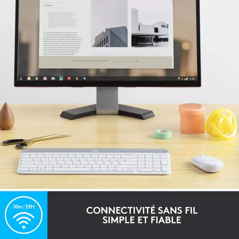 LOGITECH cienki klawiatura bezprzewodowa i zestaw myszy Mk470 - biała - AZERTY francuski