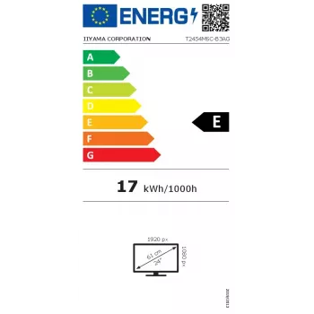 Monitor komputerowy iiyama ProLite T2454MSC-B3AG 60,5 cm (23,8 cala) 1920 x 1080 pikseli Full HD LED Dotykowy Multi-użytkownik Czarny