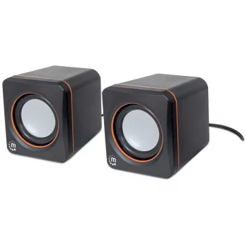 Manhattan 2600 Series Speaker System, Small Size, Big Sound, Two Speakers, Stereo, USB power, Output: 2x 3W, 3.5mm plug for sound, In-Line volume control, kabel 0.9m, Czarny, Three Year Warranty