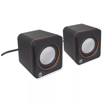 Manhattan 2600 Series Speaker System, Small Size, Big Sound, Two Speakers, Stereo, USB power, Output: 2x 3W, 3.5mm plug for sound, In-Line volume control, kabel 0.9m, Czarny, Three Year Warranty