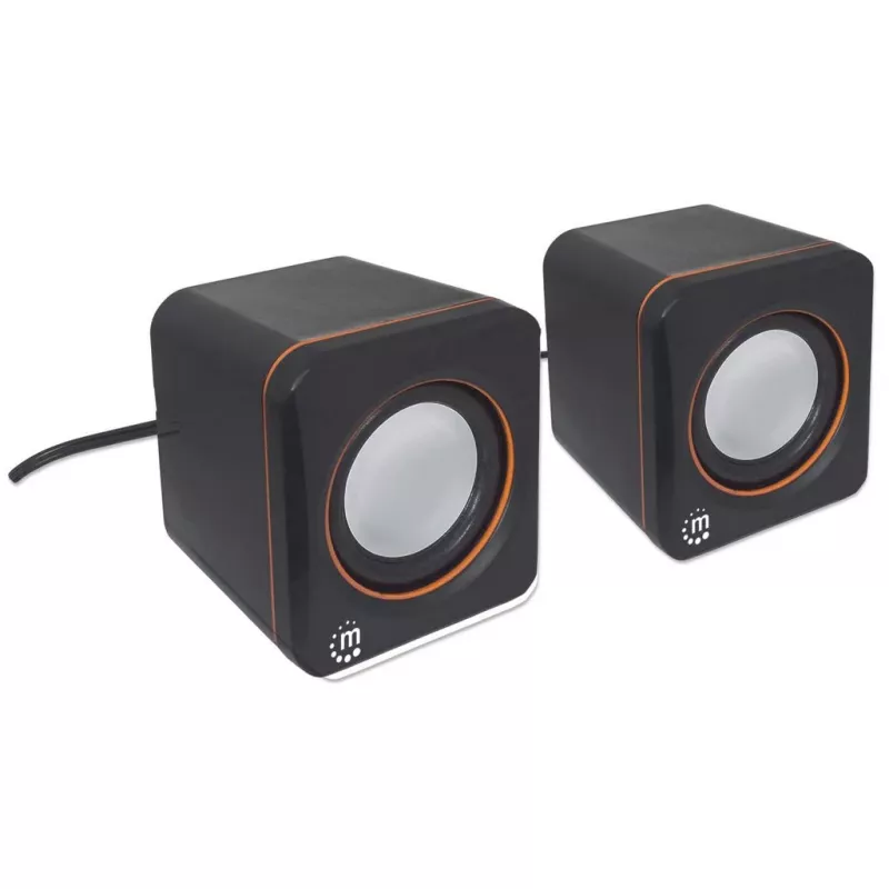 Manhattan 2600 Series Speaker System, Small Size, Big Sound, Two Speakers, Stereo, USB power, Output: 2x 3W, 3.5mm plug for sound, In-Line volume control, kabel 0.9m, Czarny, Three Year Warranty