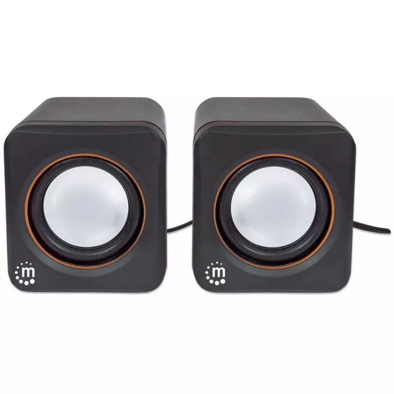 Manhattan 2600 Series Speaker System, Small Size, Big Sound, Two Speakers, Stereo, USB power, Output: 2x 3W, 3.5mm plug for sound, In-Line volume control, kabel 0.9m, Czarny, Three Year Warranty
