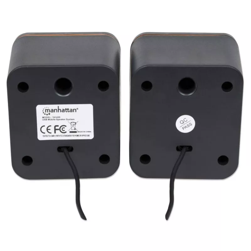 Manhattan 2600 Series Speaker System, Small Size, Big Sound, Two Speakers, Stereo, USB power, Output: 2x 3W, 3.5mm plug for sound, In-Line volume control, kabel 0.9m, Czarny, Three Year Warranty