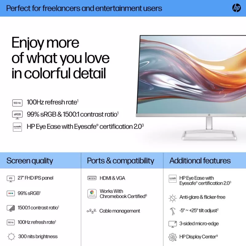 Monitor biurkowy HP - Seria 5 527sw - 27 cali - 1920x1080 (FHD) - IPS