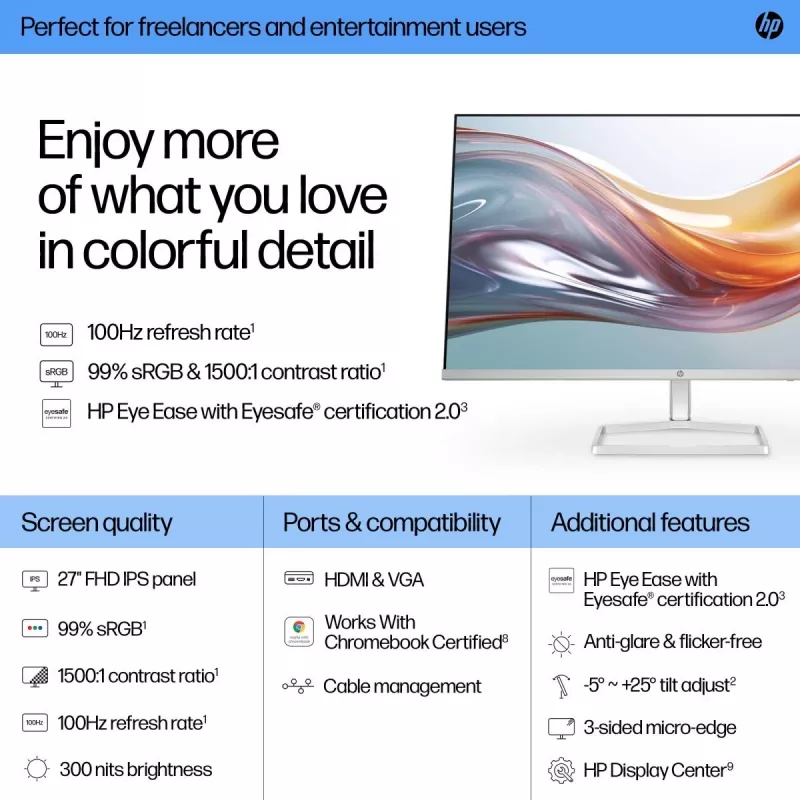 Monitor biurkowy HP - Seria 5 527sw - 27 cali - 1920x1080 (FHD) - IPS