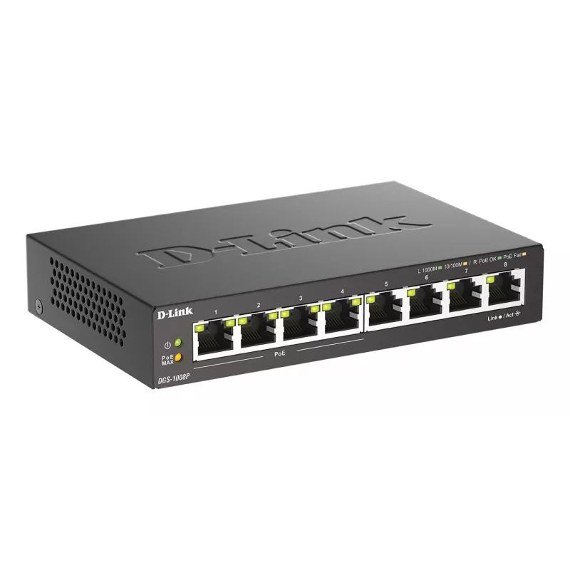 Przełącznik niezarządzalny D-Link DGS-1008P/E, L2, 8 portów, PoE