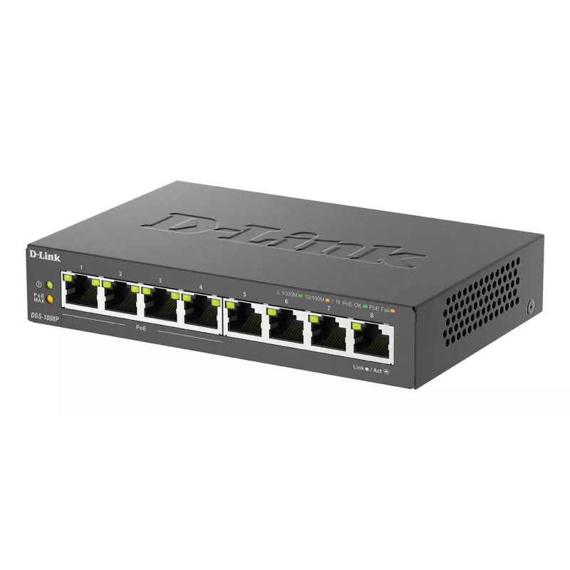 Przełącznik niezarządzalny D-Link DGS-1008P/E, L2, 8 portów, PoE