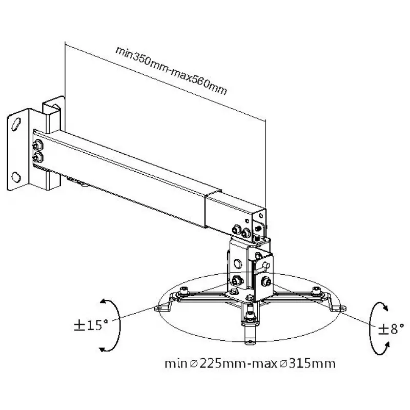 Uchwyt sufitowo-ścienny do projektora Equip, czarny, ścienny, 20 kg, czarny, stal, -8 - 8°, -15 - 15°