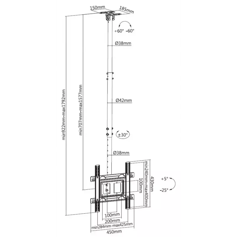 Uchwyt sufitowy do telewizora Equip 32 inch–70 inch