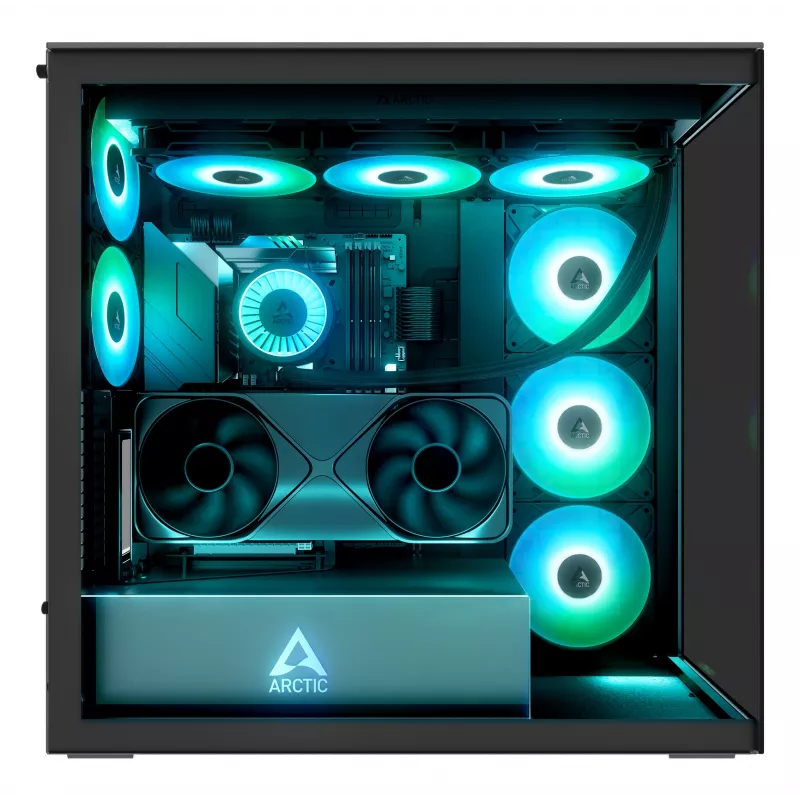 ARCTIC Xtender VG (Mirror Black) Premium E-ATX PC Case z pionowym montażem GPU