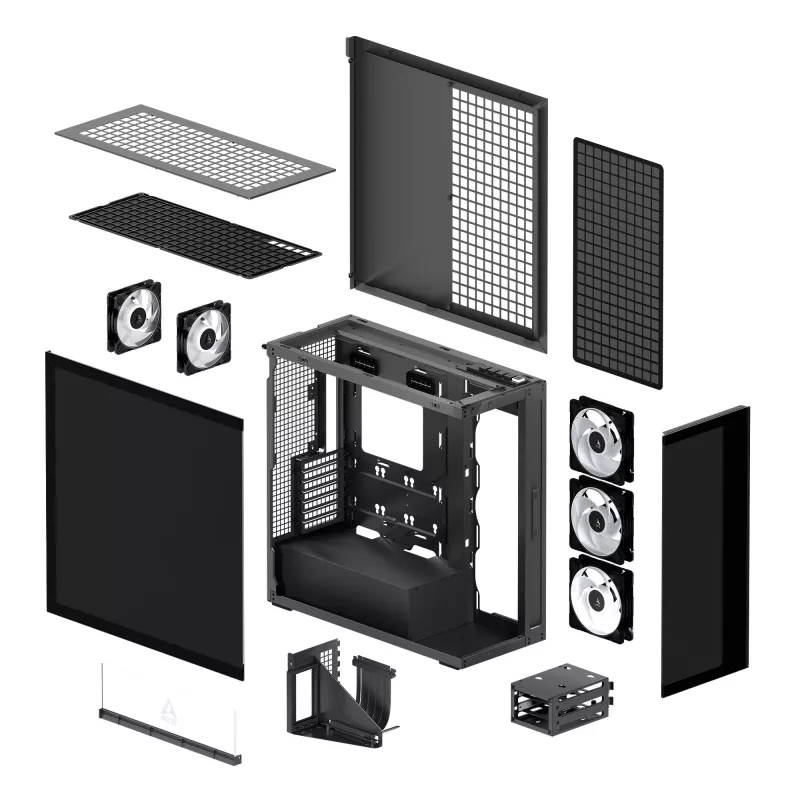 ARCTIC Xtender VG (Mirror Black) Premium E-ATX PC Case z pionowym montażem GPU