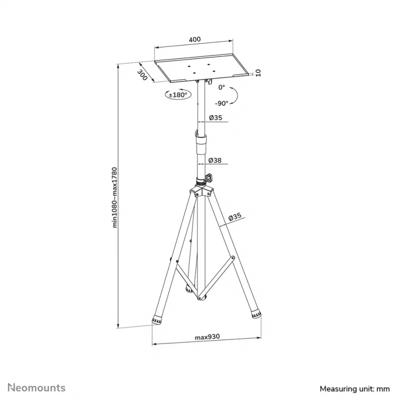 Neomounts NS-FS200Czarny Stojak podłogowy 10-32 inch, 15 kg, 25,4 cm (10 inch), 81,3 cm (32 inch), 75 x 75 mm, 100 x 100 mm, 1080 - 1780 mm