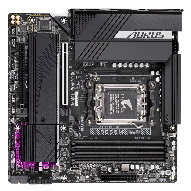Płyta główna GIGABYTE B650M AORUS ELITE - procesory AMD Ryzen 9000, 12+2+2 faz VRM, do 8000MHz DDR5, 1xPCIe 5.0 + 1xPCIe 4.0 M.2, 2.5GbE LAN, USB 3.2 Gen 2x2