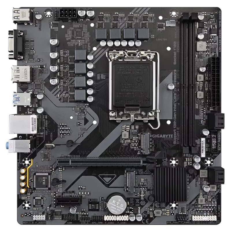 GIGABYTE B760M E Płyta Główna - Obsługuje procesory Intel Core 14. generacji, 6+1+1 faz VRM, do 7200MHz DDR5 (OC), 2xPCIe 4.0 M.2, 1 GbE LAN, USB 3.2 Gen 1