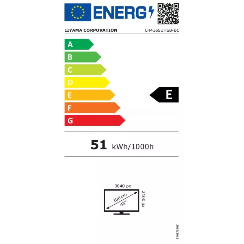 iiyama LH4365UHSB-B1 Wyświetlacz reklamowy w obudowie kiosku 108 cm (42,5 cala) LED Wi-Fi 800 cd/m² 4K Ultra HD Czarny Wbudowany procesor Android 11 24/7