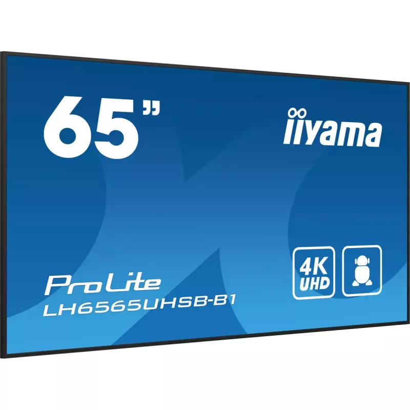 iiyama LH6565UHSB-B1 Wyświetlacz reklamowy w obudowie kiosku 163,8 cm (64,5 cala) LED Wi-Fi 800 cd/m² 4K Ultra HD Czarny Wbudowany procesor Android 11 24/7