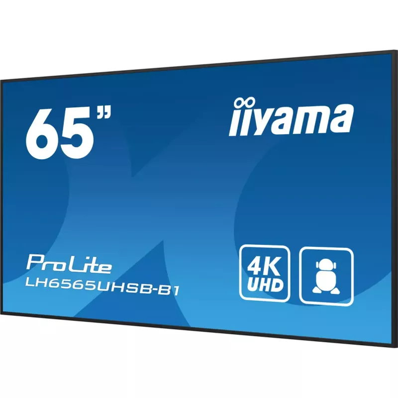 iiyama LH6565UHSB-B1 Wyświetlacz reklamowy w obudowie kiosku 163,8 cm (64,5 cala) LED Wi-Fi 800 cd/m² 4K Ultra HD Czarny Wbudowany procesor Android 11 24/7