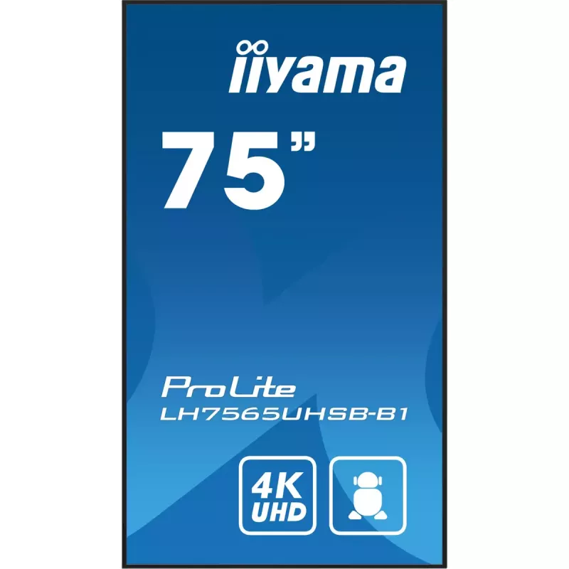 iiyama LH7565UHSB-B1 Wyświetlacz reklamowy w obudowie kiosku 189,2 cm (74,5 cala) LED Wi-Fi 800 cd/m² 4K Ultra HD Czarny Wbudowany procesor Android 11 24/7