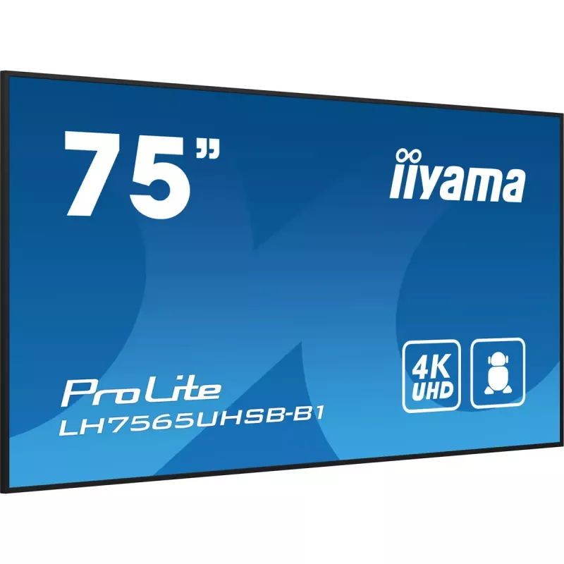 iiyama LH7565UHSB-B1 Wyświetlacz reklamowy w obudowie kiosku 189,2 cm (74,5 cala) LED Wi-Fi 800 cd/m² 4K Ultra HD Czarny Wbudowany procesor Android 11 24/7