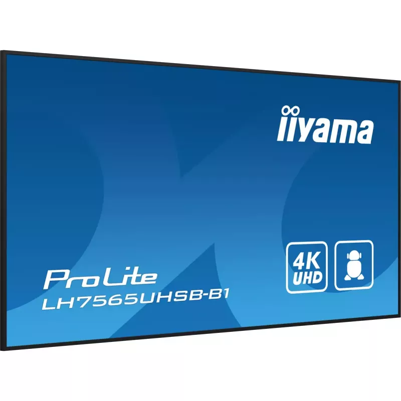 iiyama LH7565UHSB-B1 Wyświetlacz reklamowy w obudowie kiosku 189,2 cm (74,5 cala) LED Wi-Fi 800 cd/m² 4K Ultra HD Czarny Wbudowany procesor Android 11 24/7