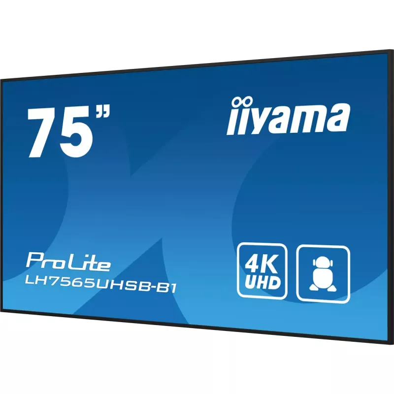 iiyama LH7565UHSB-B1 Wyświetlacz reklamowy w obudowie kiosku 189,2 cm (74,5 cala) LED Wi-Fi 800 cd/m² 4K Ultra HD Czarny Wbudowany procesor Android 11 24/7