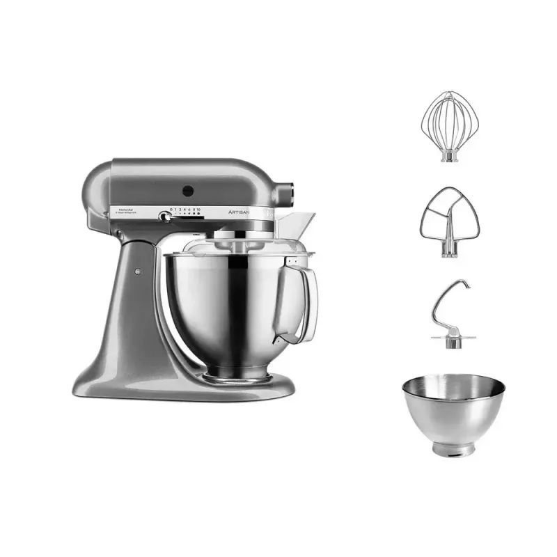 Mikser stojący KITCHENAID ARTISAN 5KSM185PS — 300 W, misa ze stali nierdzewnej 4,8 l, 10 prędkości, srebrny