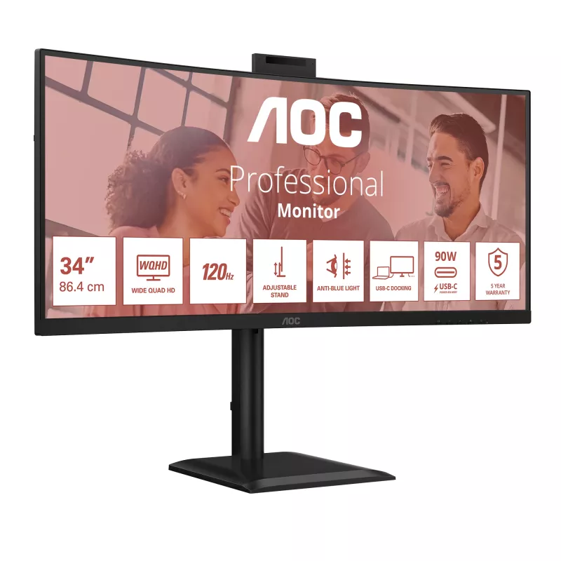 Monitor komputerowy AOC E4 CU34E4CW 86,4 cm (34 cale) 3440 x 1440 pikseli UltraWide Quad HD LED Czarny