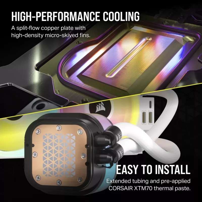 CORSAIR CPU Cooler - Icue Link H100I RGB Aio Liquid Cooler - biały