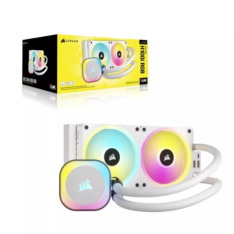 CORSAIR CPU Cooler - Icue Link H100I RGB Aio Liquid Cooler - biały