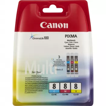 Canon CLI-8 C/M/Y Colour wkład atramentowy Multipack, cyjan, magenta, żółty, atrament pigmentowy, 3 szt.